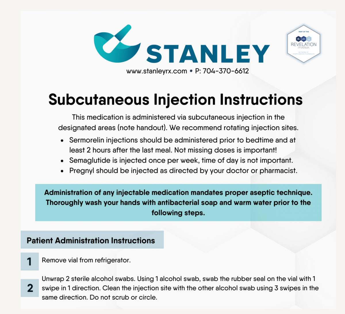 Patient Handout Subcutaneous Injection Instructions (Stanley) Revelation Marketing