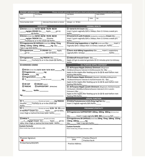 Women's Hormone Rx Template - Community Clinical