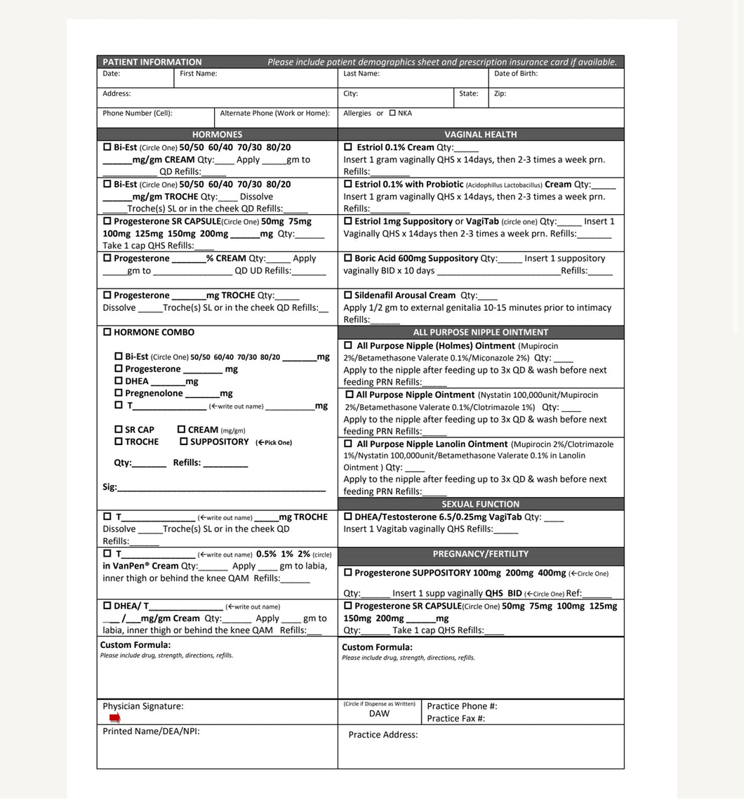 Women's Hormone Rx Template - Community Clinical