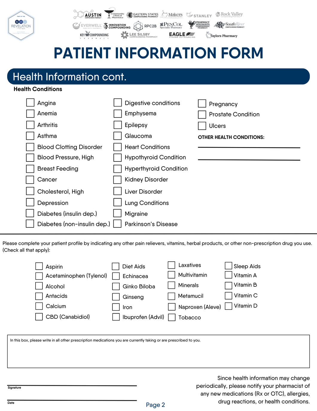 Provider Handout - Patient Information Form (All Pharmacies)