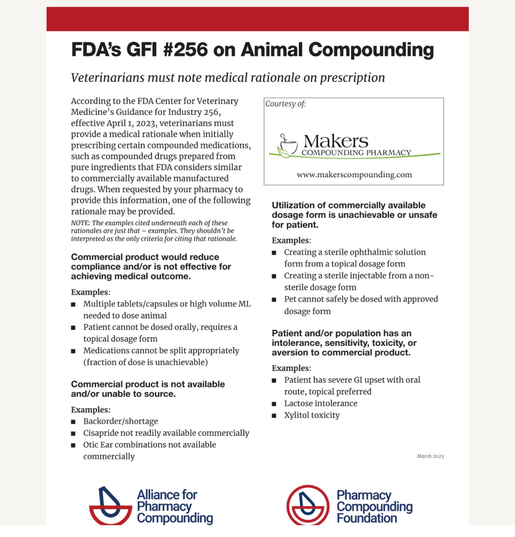 Prescriber Brief- GFI 256 on Animal Compounding - Makers