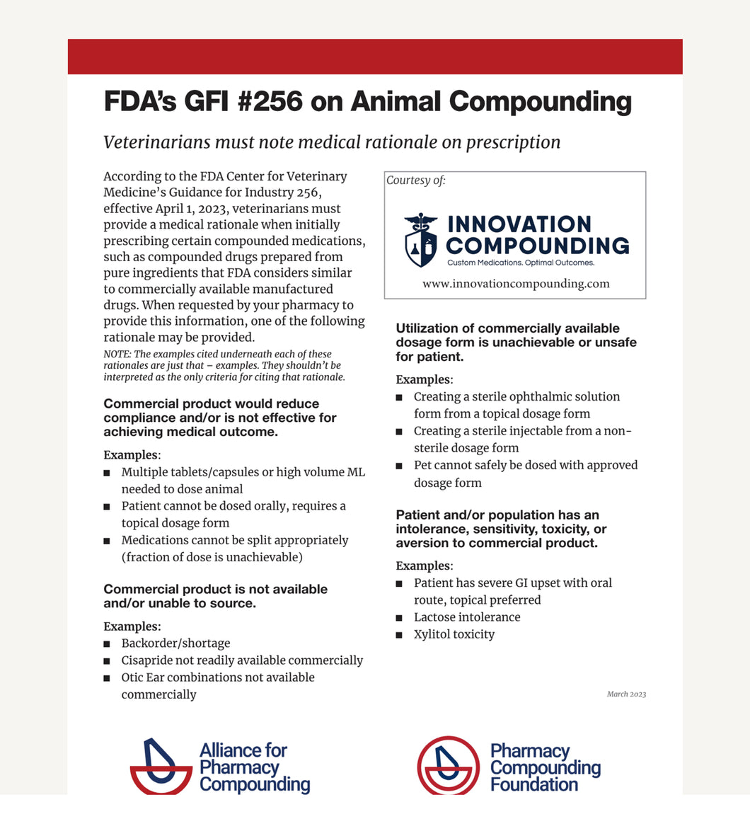 Prescriber Brief- GFI 256 on Animal Compounding - Innovation