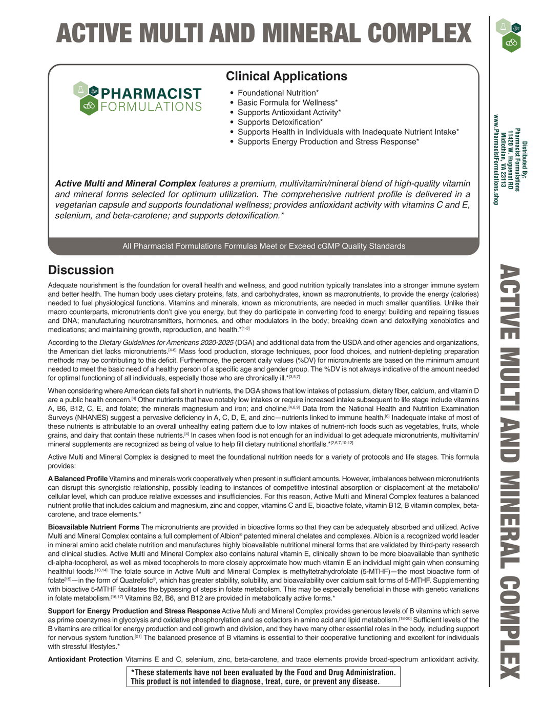 Active Multi and Mineral Complex 120ct Handout (Pharmacist Formulations)