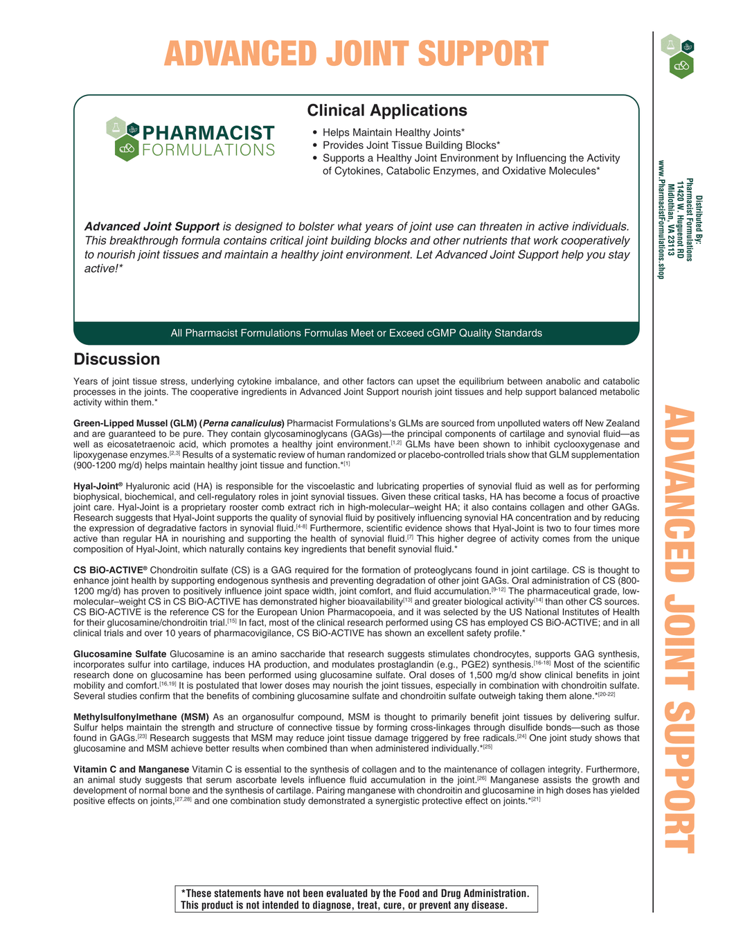 Advanced Joint Support Handout (Pharmacist Formulations)