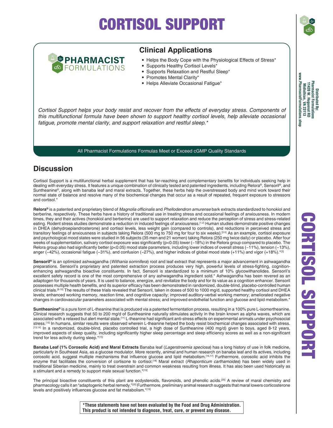 Cortisol Support Handout (Pharmacist Formulations)