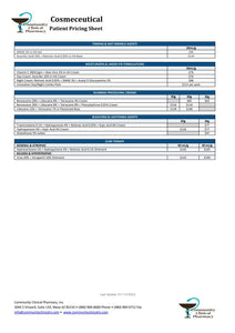 Cosmeceutical Patient Pricing Sheet (Community Clinical)