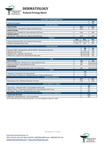 Dermatological Patient Pricing Sheet (Community Clinical)