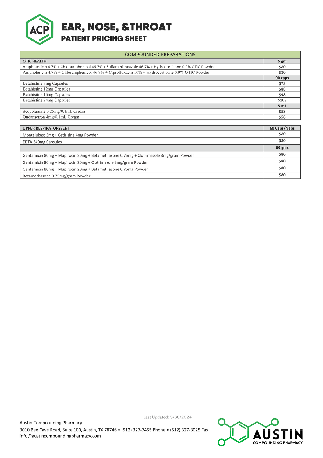 Patient Pricing - ENT (Austin)