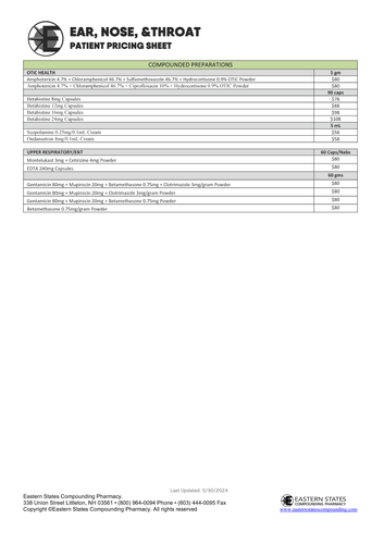 Patient Pricing - ENT (Eastern States)