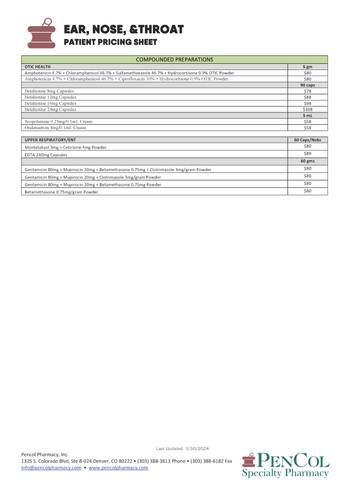 Patient Pricing - ENT (Pencol)