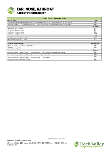 Patient Pricing - ENT (Rock Valley)