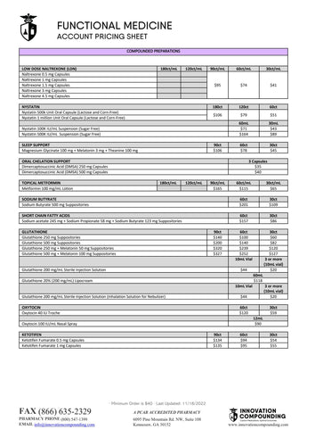 Functional Medicine Account Pricing - Innovation