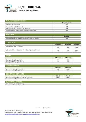 Colorectal Patient Pricing Sheet (Community Clinical)