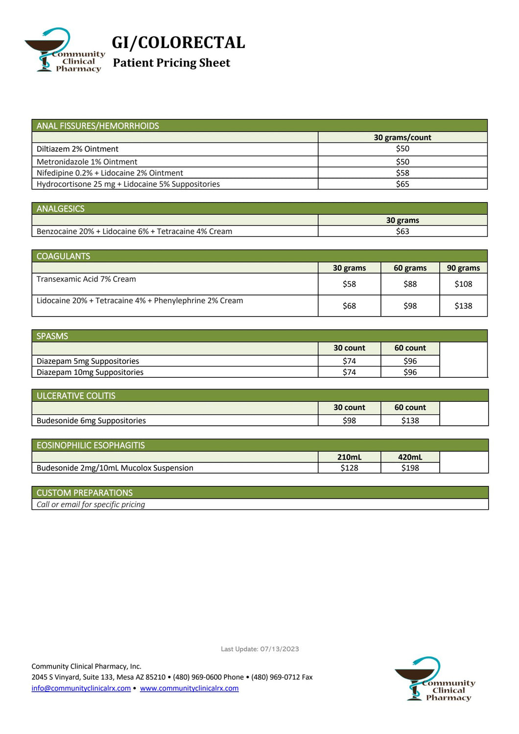 Colorectal Patient Pricing Sheet (Community Clinical)