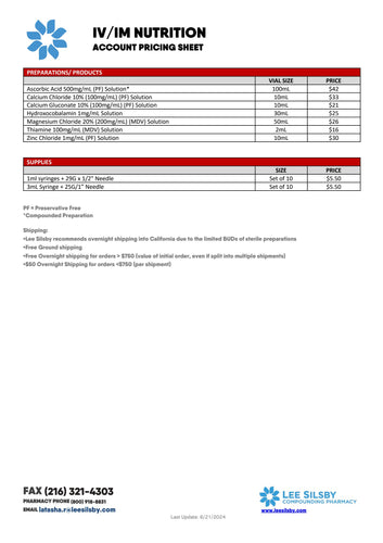 Lee Silsby - IV Nutrition Account Pricing (California Only)