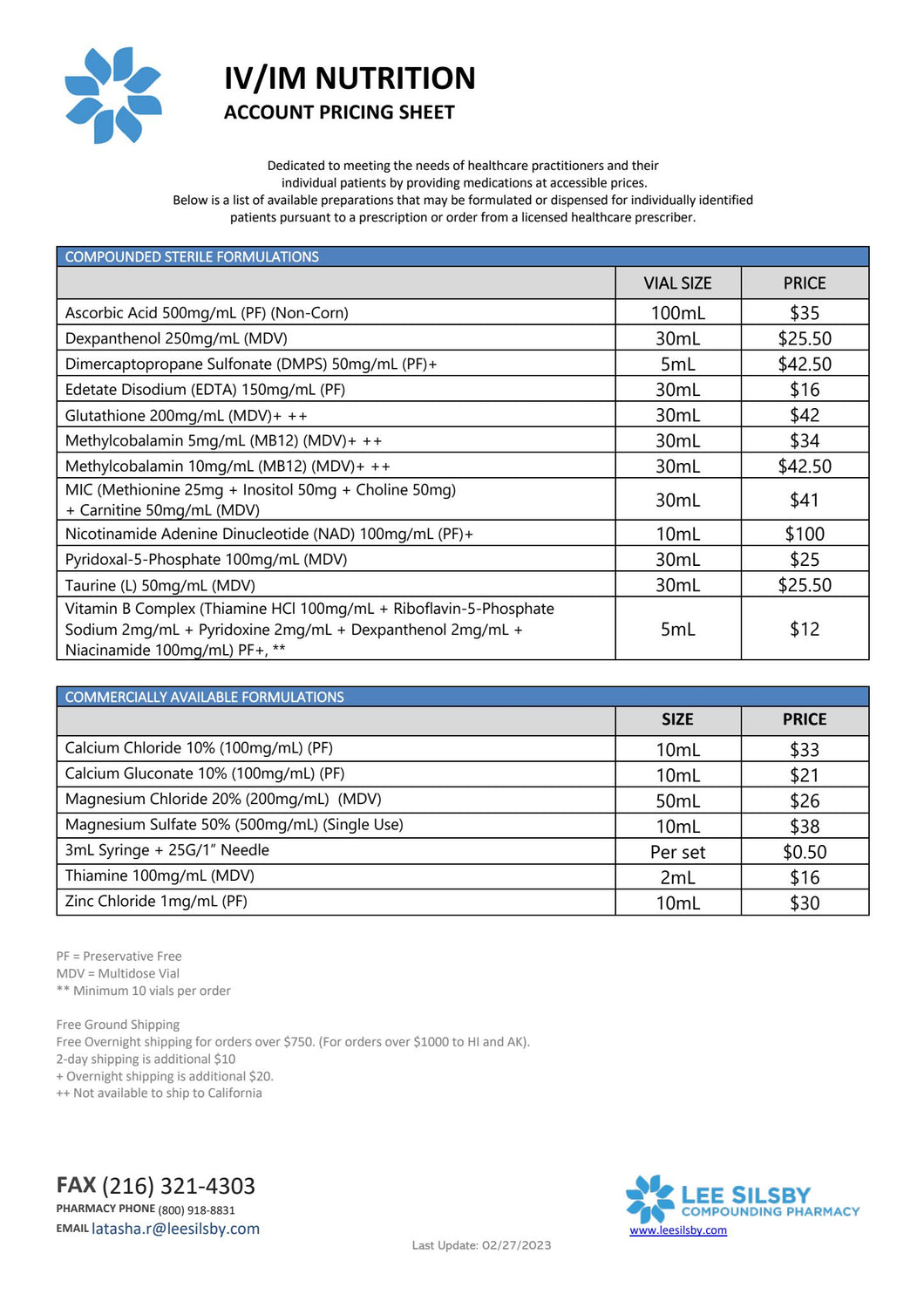 IV Nutrition Account Pricing (Lee Silsby)