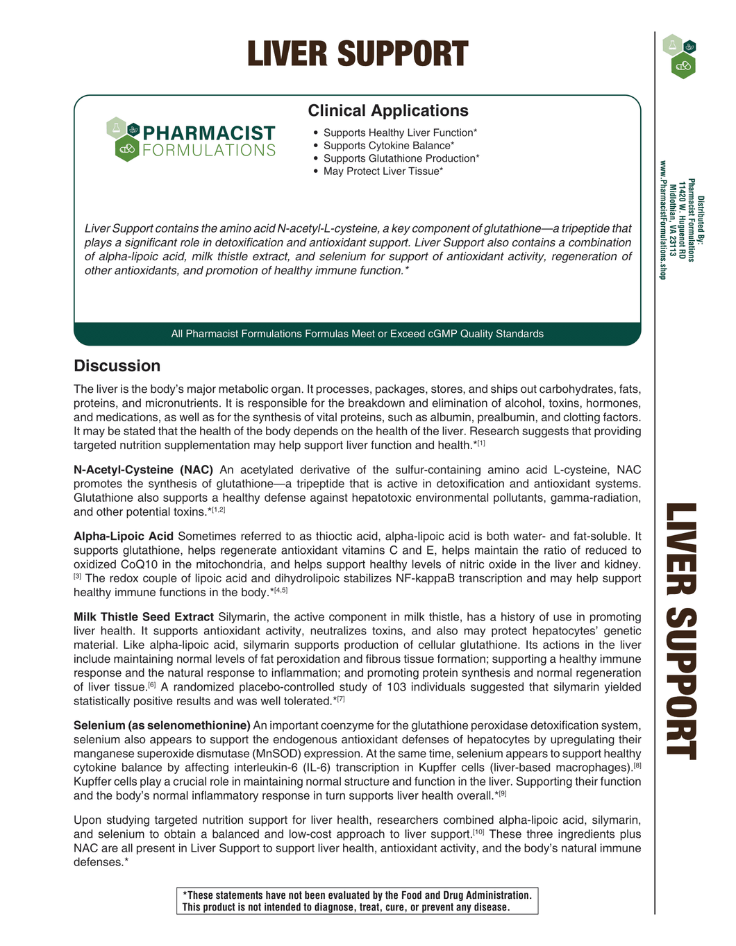 Liver Support Handout (Pharmacist Formulations)