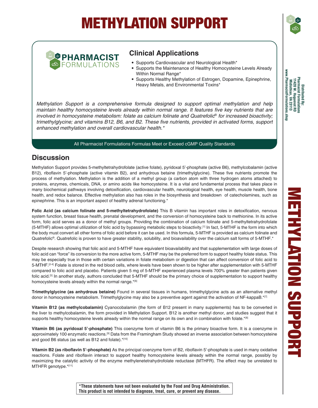 Methylation Support Handout (Pharmacist Formulations)