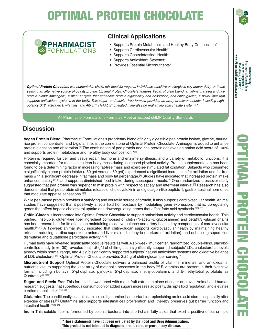 Optimal Protein Chocolate Handout (Pharmacist Formulations)