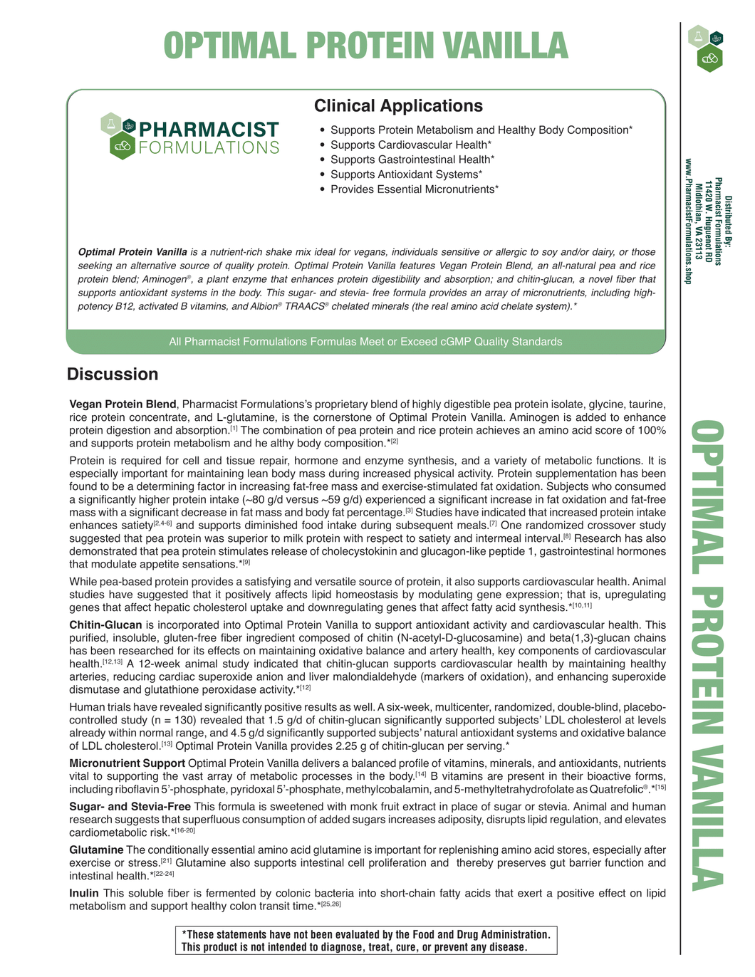 Optimal Protein Vanilla Handout (Pharmacist Formulations)