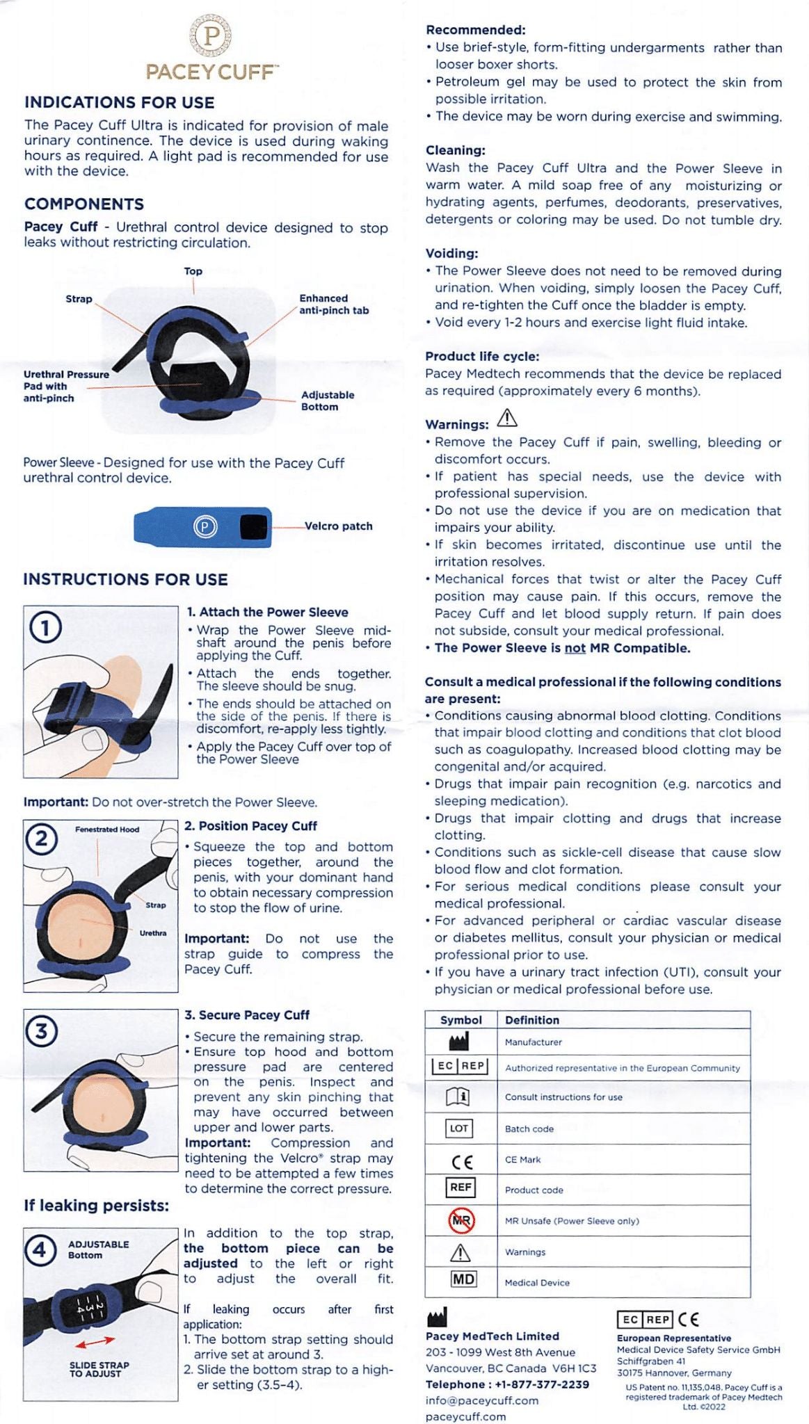 Pacey Cuff Urinary Incontinence Product Info Sheet Revelation Marketing