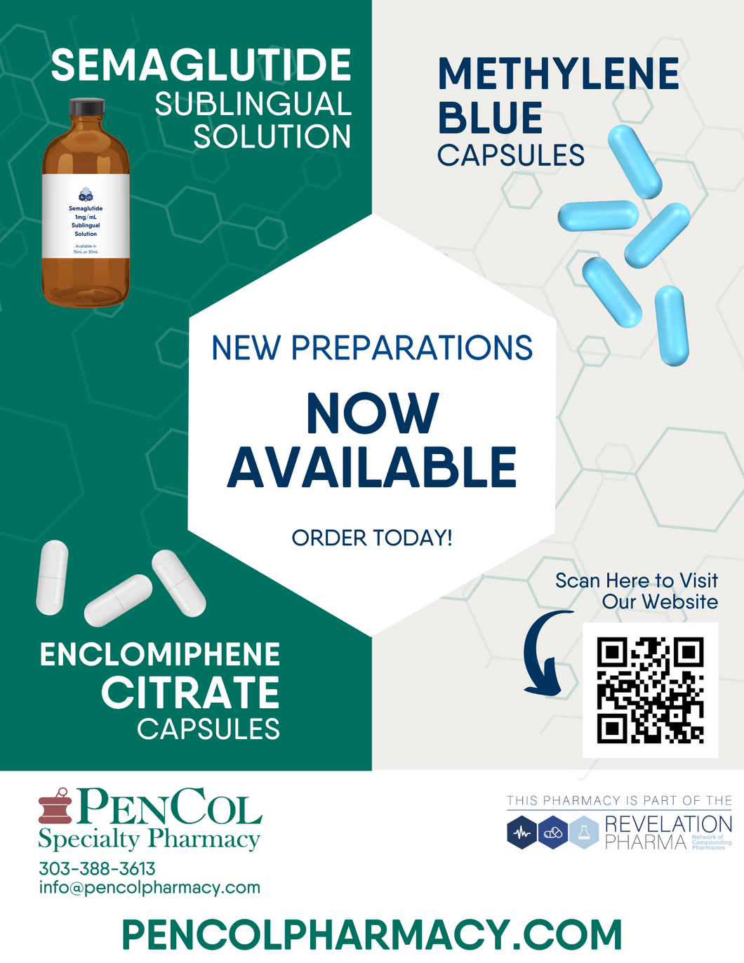 Flyer - Three New Formulations (Methylene Blue, Sublingual Semaglutide, Enclomiphene) (Pencol)