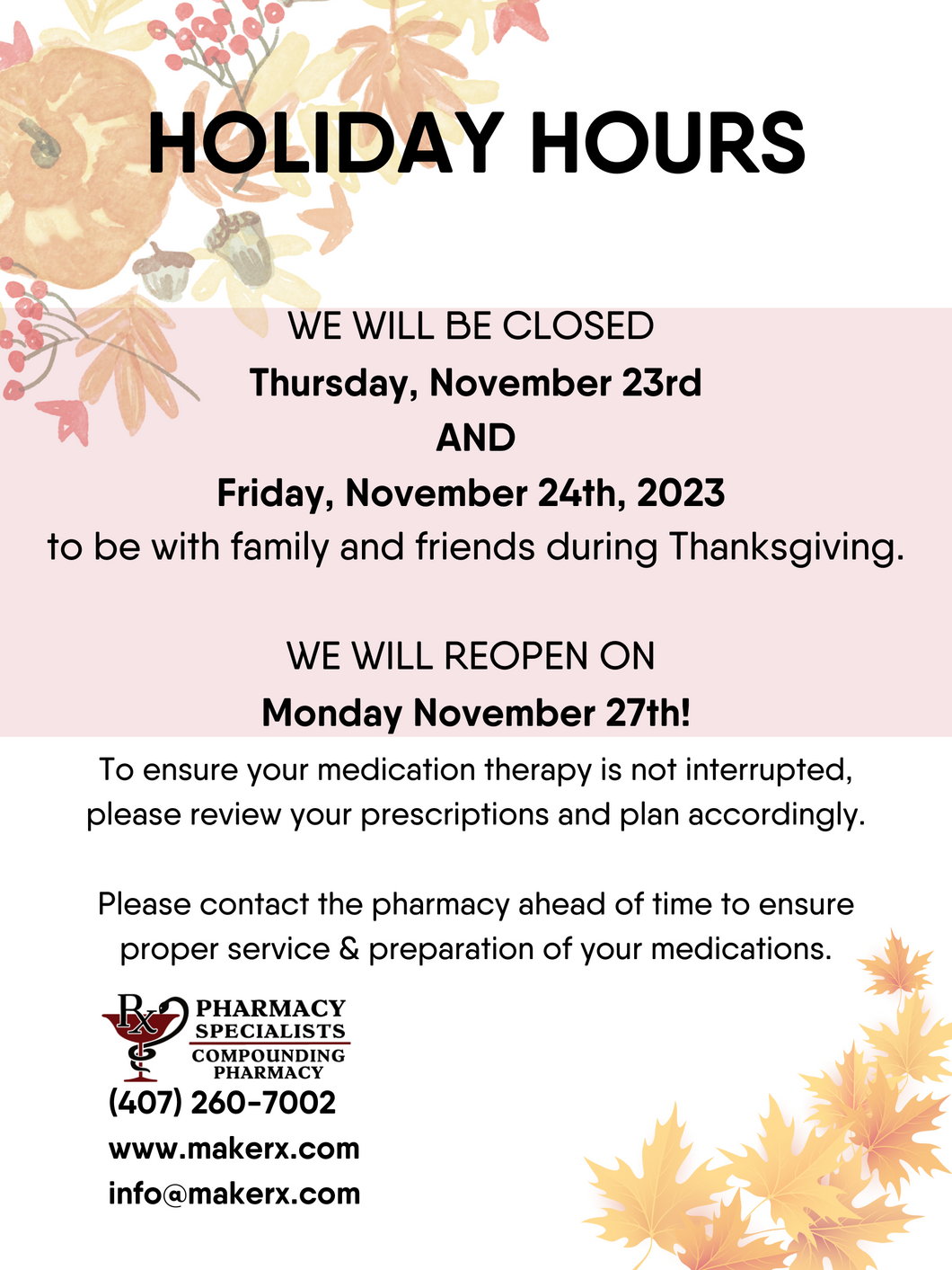 Thanksgiving Poster - PHARMACY SPECIALISTS