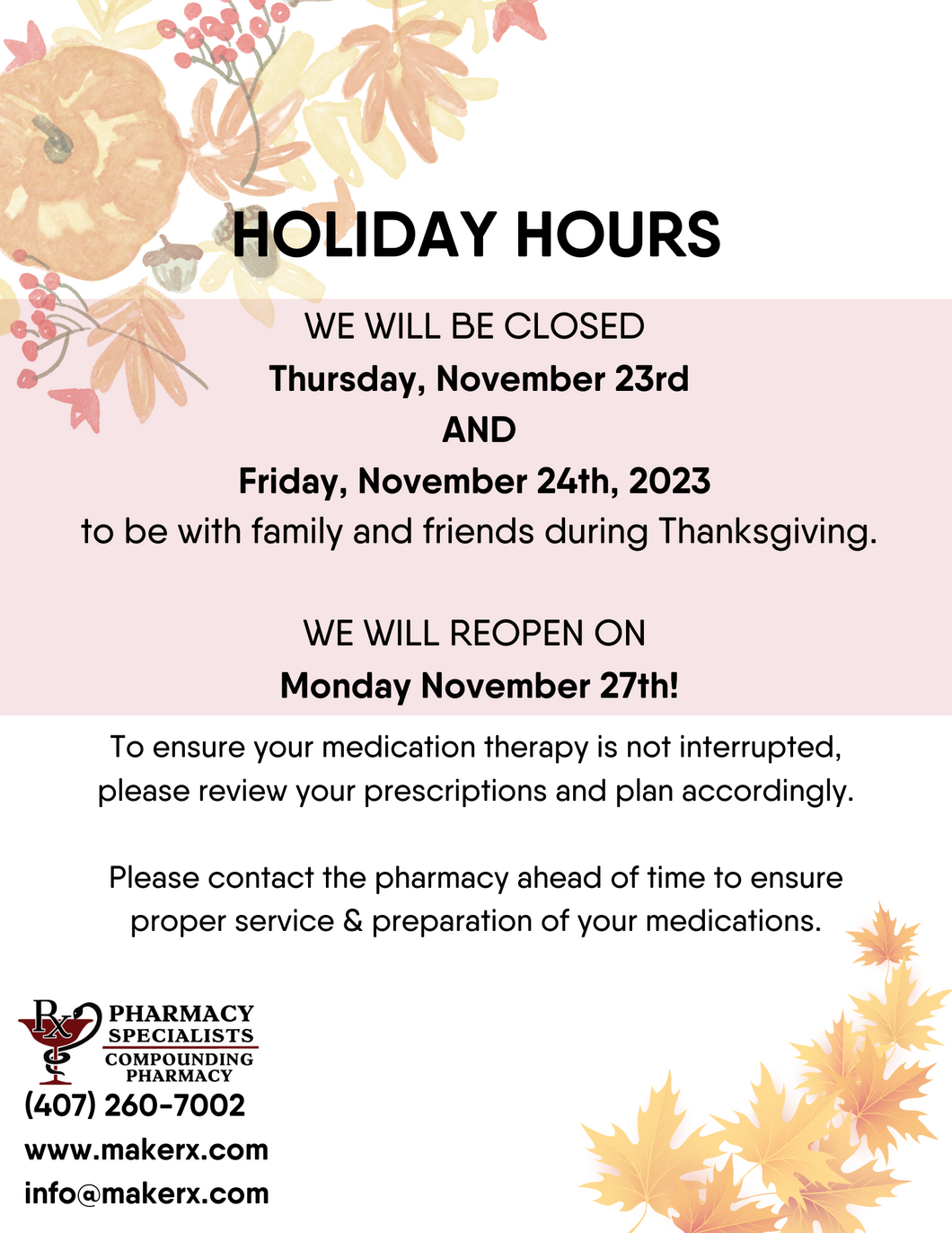 Thanksgiving Flyer - PHARMACY SPECIALISTS