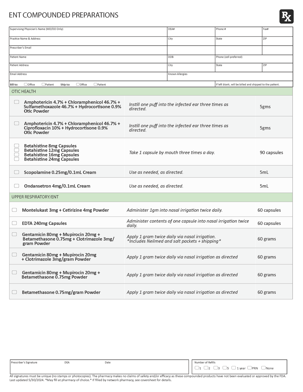 RX Template - ENT (Community Clinical)