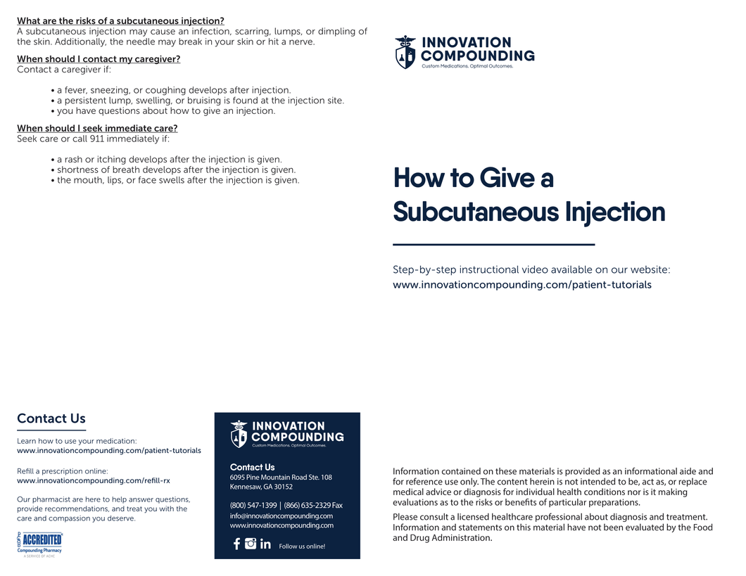 Patient Handout - How to give an SQ Injection (Innovation)