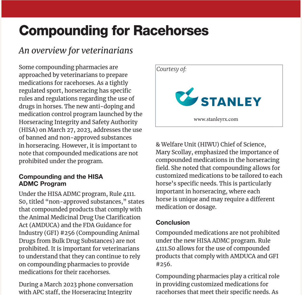 Prescriber Brief - Compounding for Racehorses - Stanley