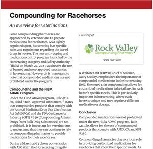 Prescriber Brief - Compounding for Racehorses – Rock Valley