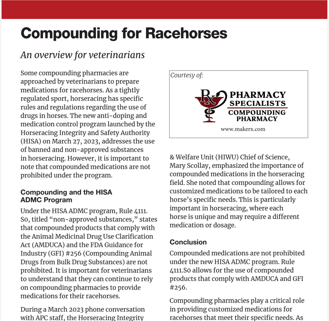 Prescriber Brief - Compounding for Racehorses - PSCPRx