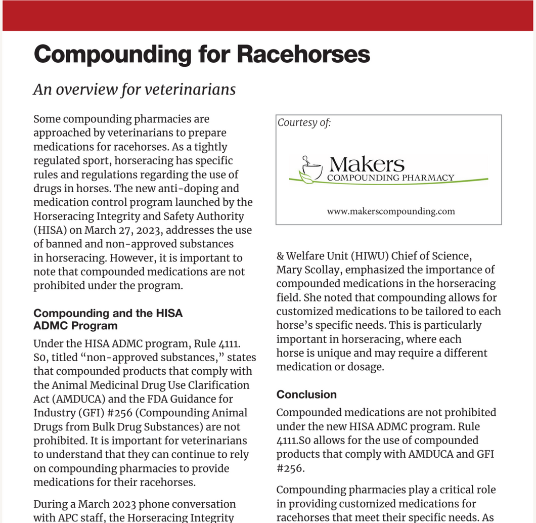 Prescriber Brief - Compounding for Racehorses - Makers