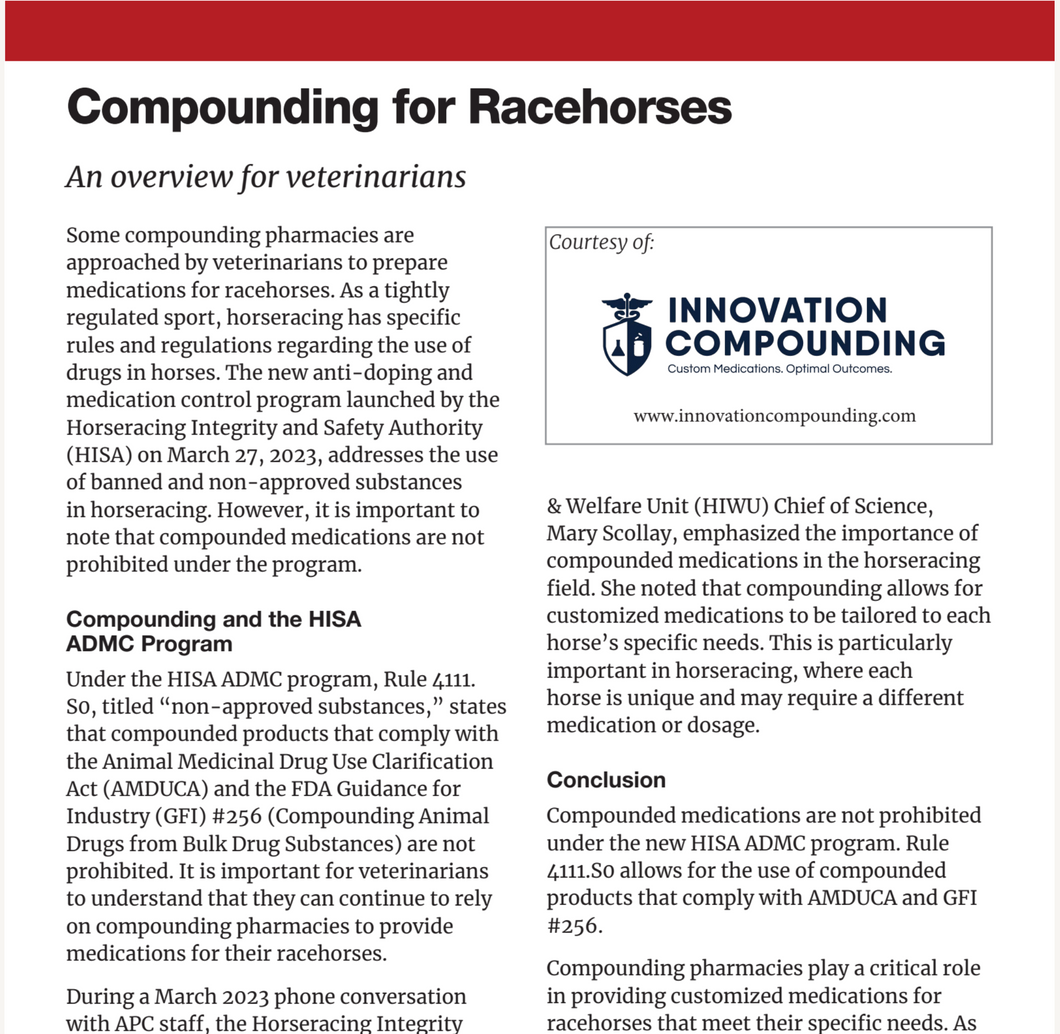 Prescriber Brief - Compounding for Racehorses - Innovation