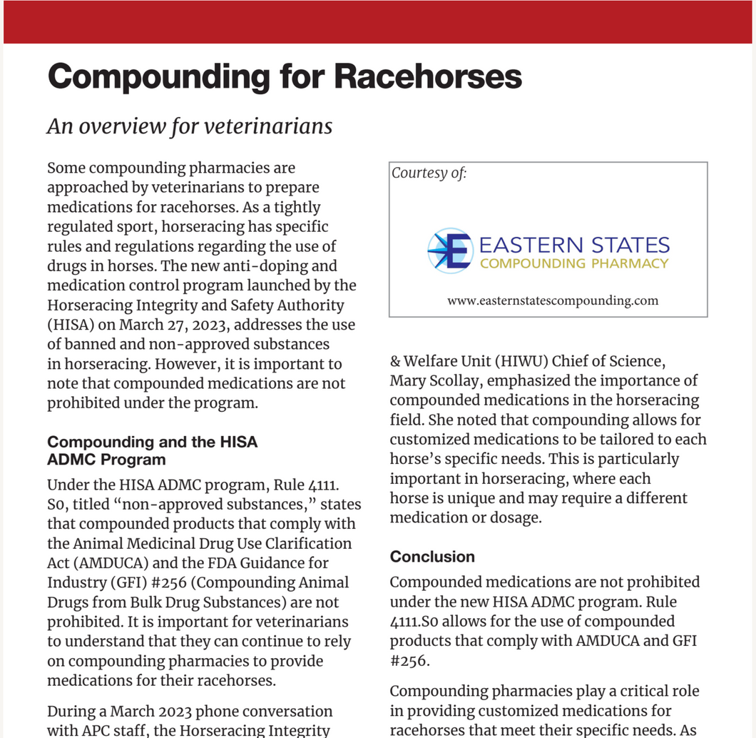 Prescriber Brief - Compounding for Racehorses – Eastern States