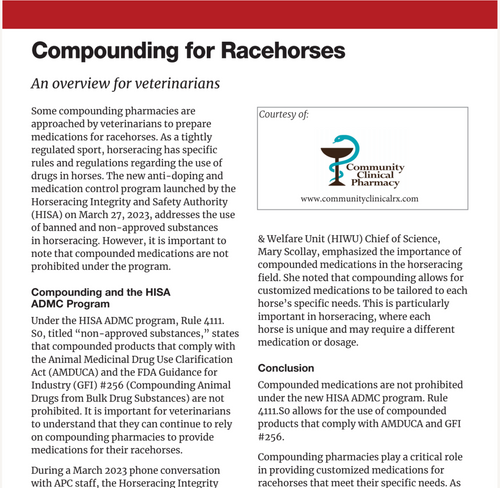 Prescriber Brief - Compounding for Racehorses - CC