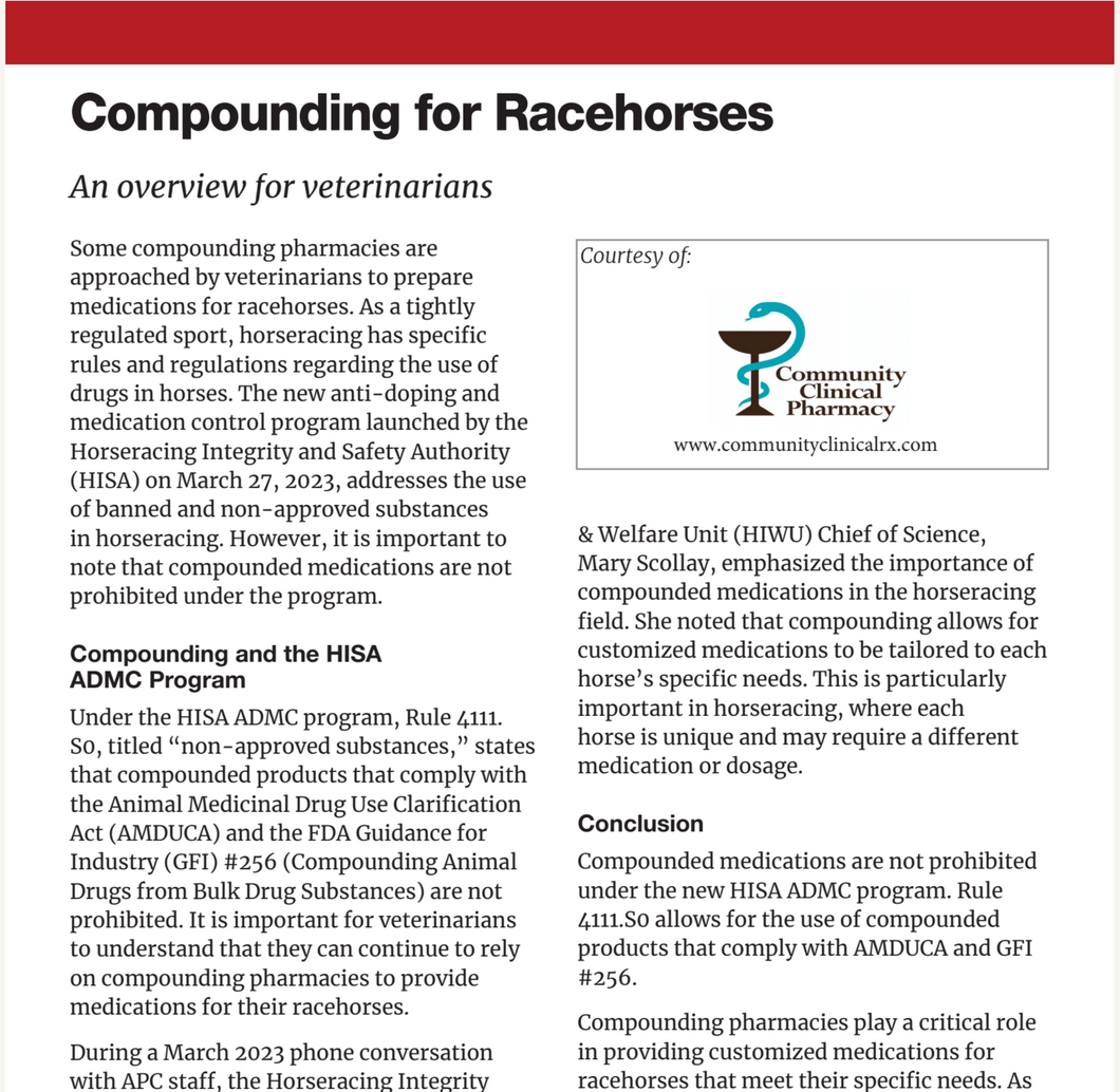 Prescriber Brief - Compounding for Racehorses - CC