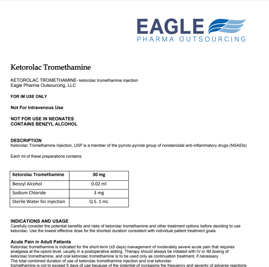 Ketorolac Tromethamine Info Sheet (EAGLE)