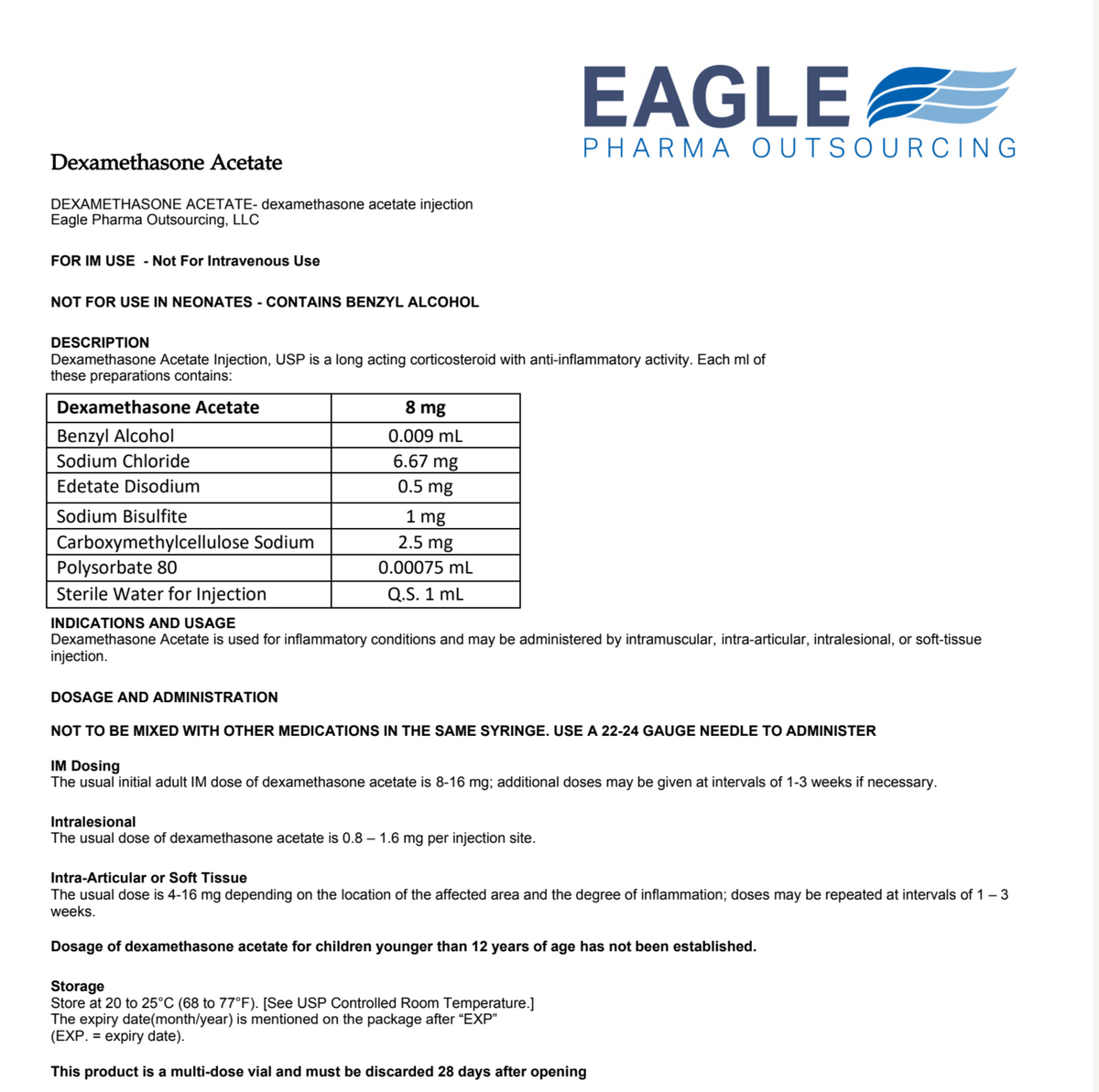 Dexamethasone Acetate Info Sheet (EAGLE) Revelation Marketing