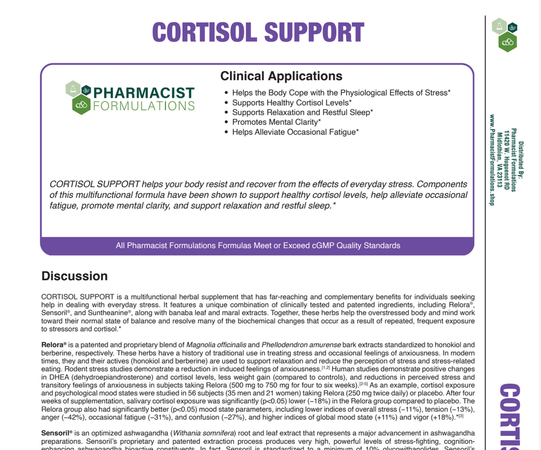 Cortisol Support Handout (Pharmacist Formulations)