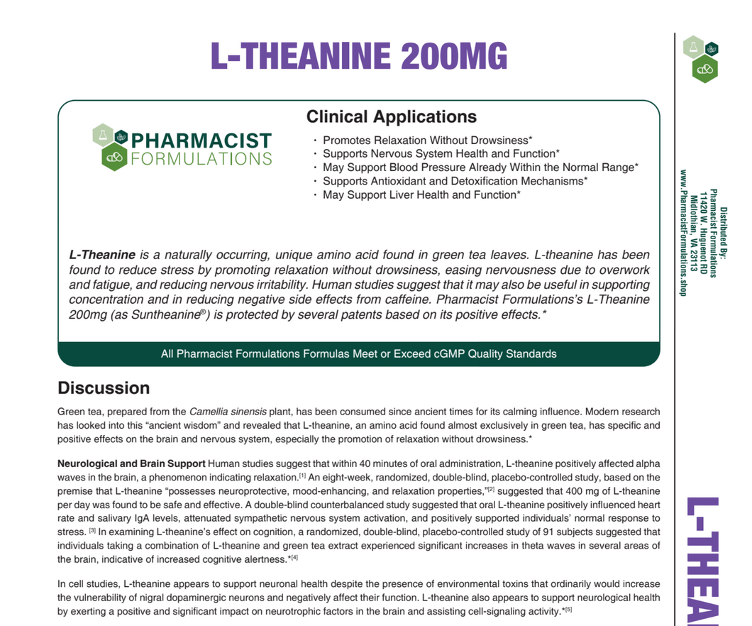 L-Theanine 200mg 60ct Handout (Pharmacist Formulations)