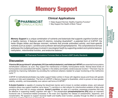 Memory Support Handout (Pharmacist Formulations)