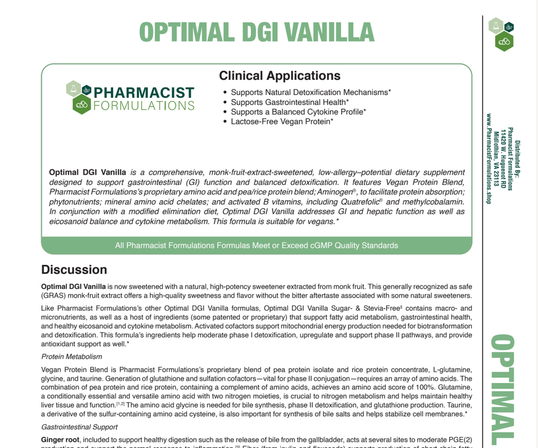 Optimal DGI Vanilla Handout (Pharmacist Formulations)