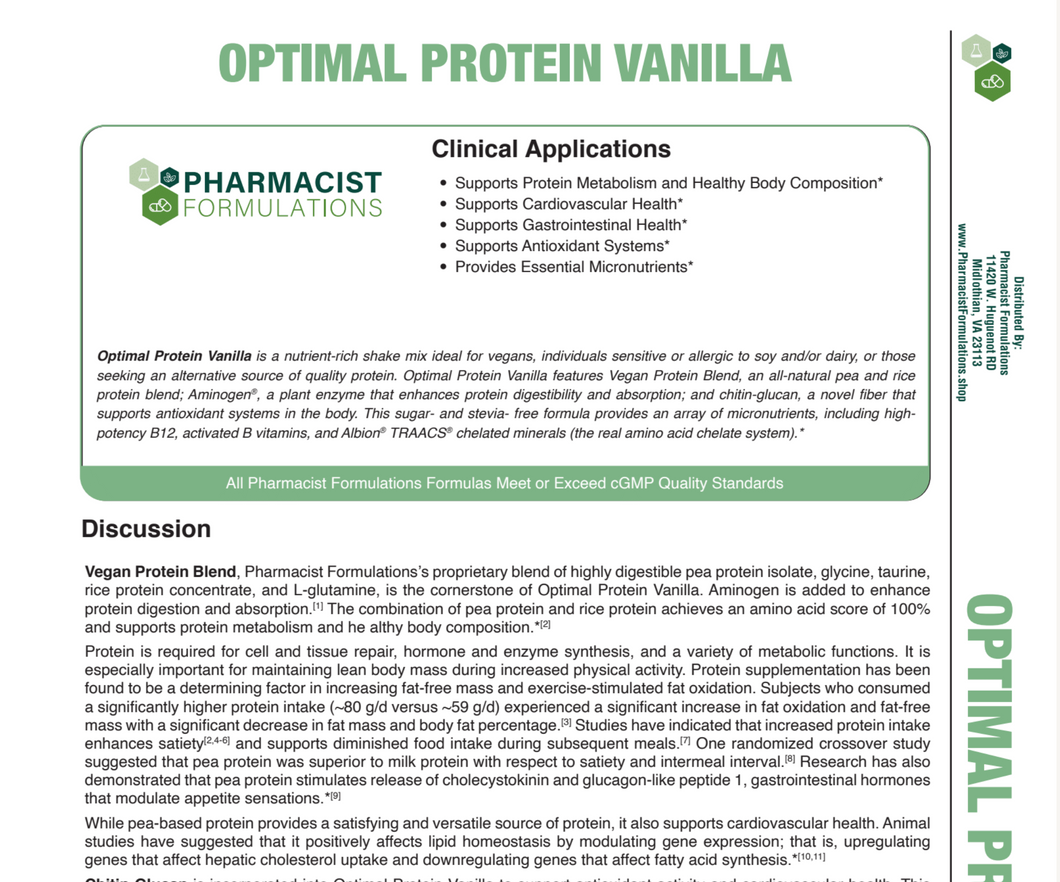 Optimal Protein Vanilla Handout (Pharmacist Formulations)