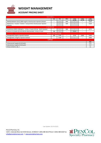 Weight Management Account Pricing (Pencol)