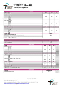 Women's Health Patient Pricing Sheet (Community Clinical)