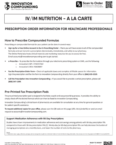 Innovation Compounding - RX Template - IV/IM Nutrition A La Carte