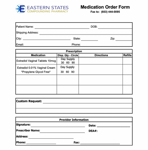 Eastern States - RX Template -  BHRT Medication Order Form