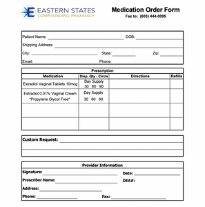 Eastern States - RX Template -  BHRT Medication Order Form